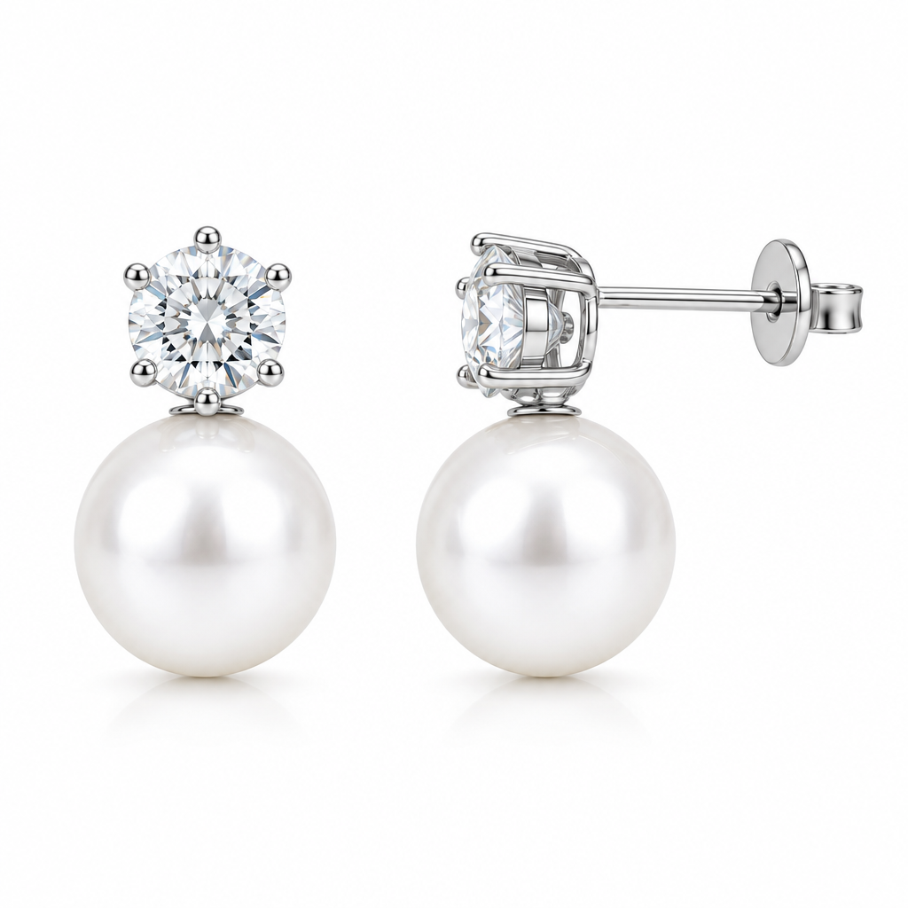 EARRINGS CLASSIC CUBIC ZIRCONIA WITH PEARL