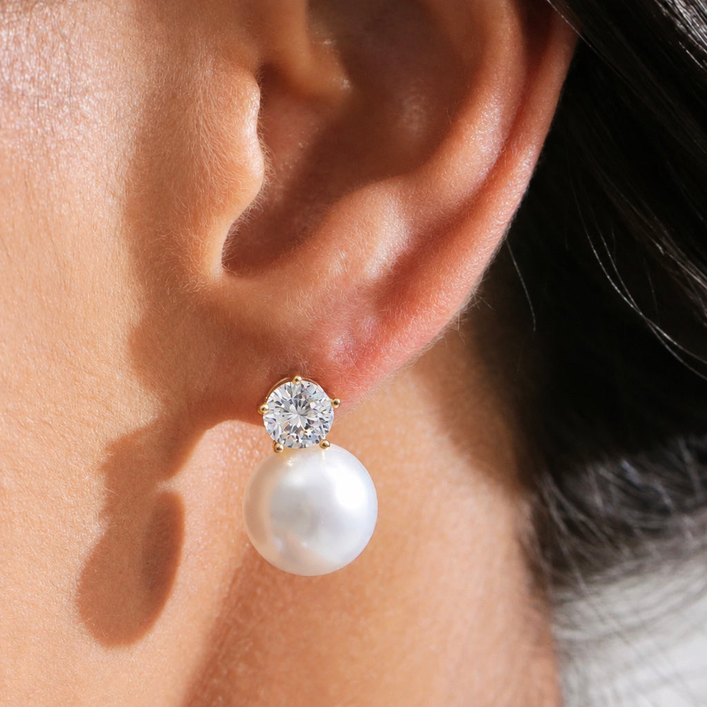 EARRINGS CLASSIC CUBIC ZIRCONIA WITH PEARL