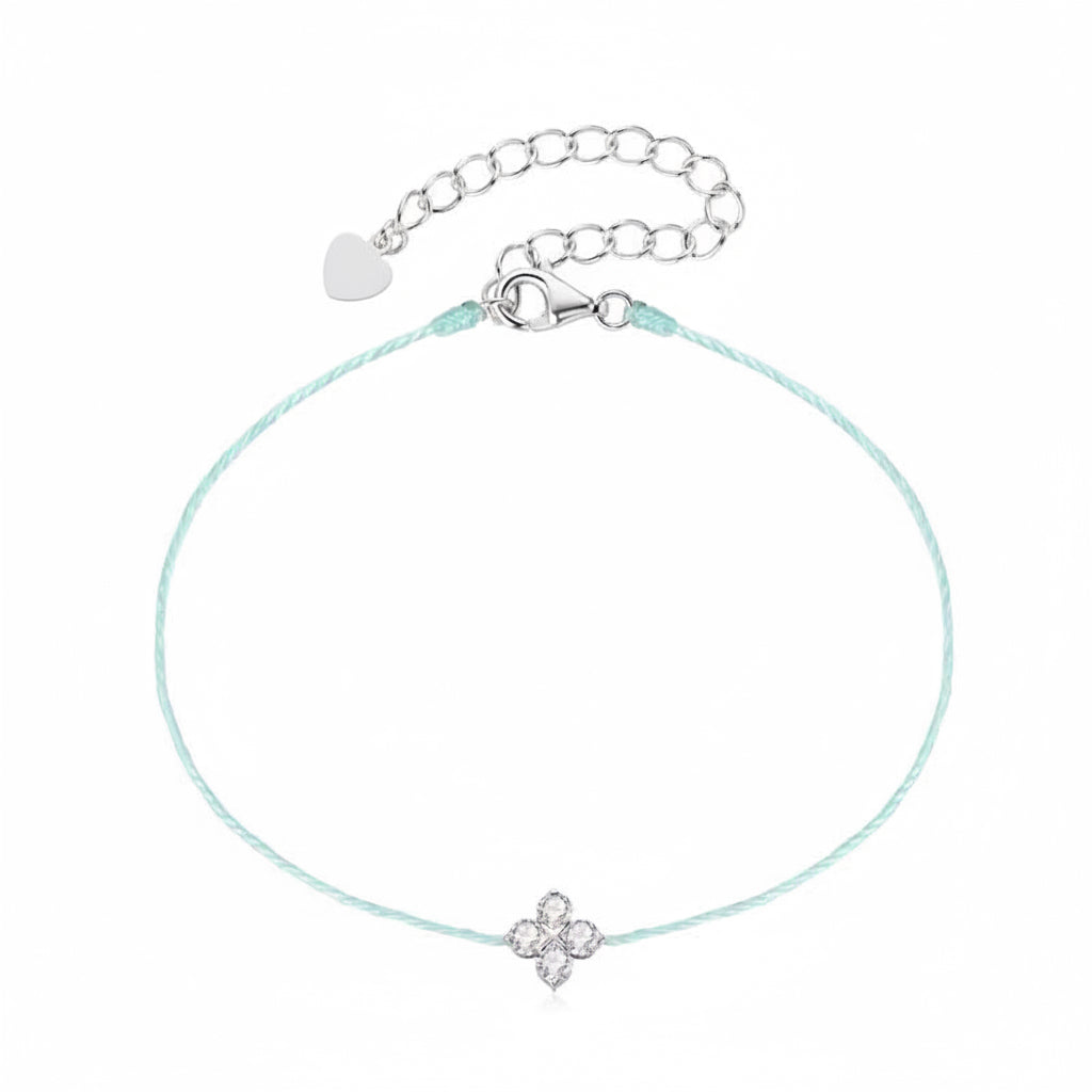 BRACELET BLUE SKY STRING MOISSANITE CLOVER 2.5MM