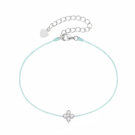 BRACELET BLUE SKY STRING MOISSANITE CLOVER 2.5MM
