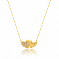 NECKLACE TWO HEARTS CUBIC ZIRCONIA STUDDED AND PLAIN