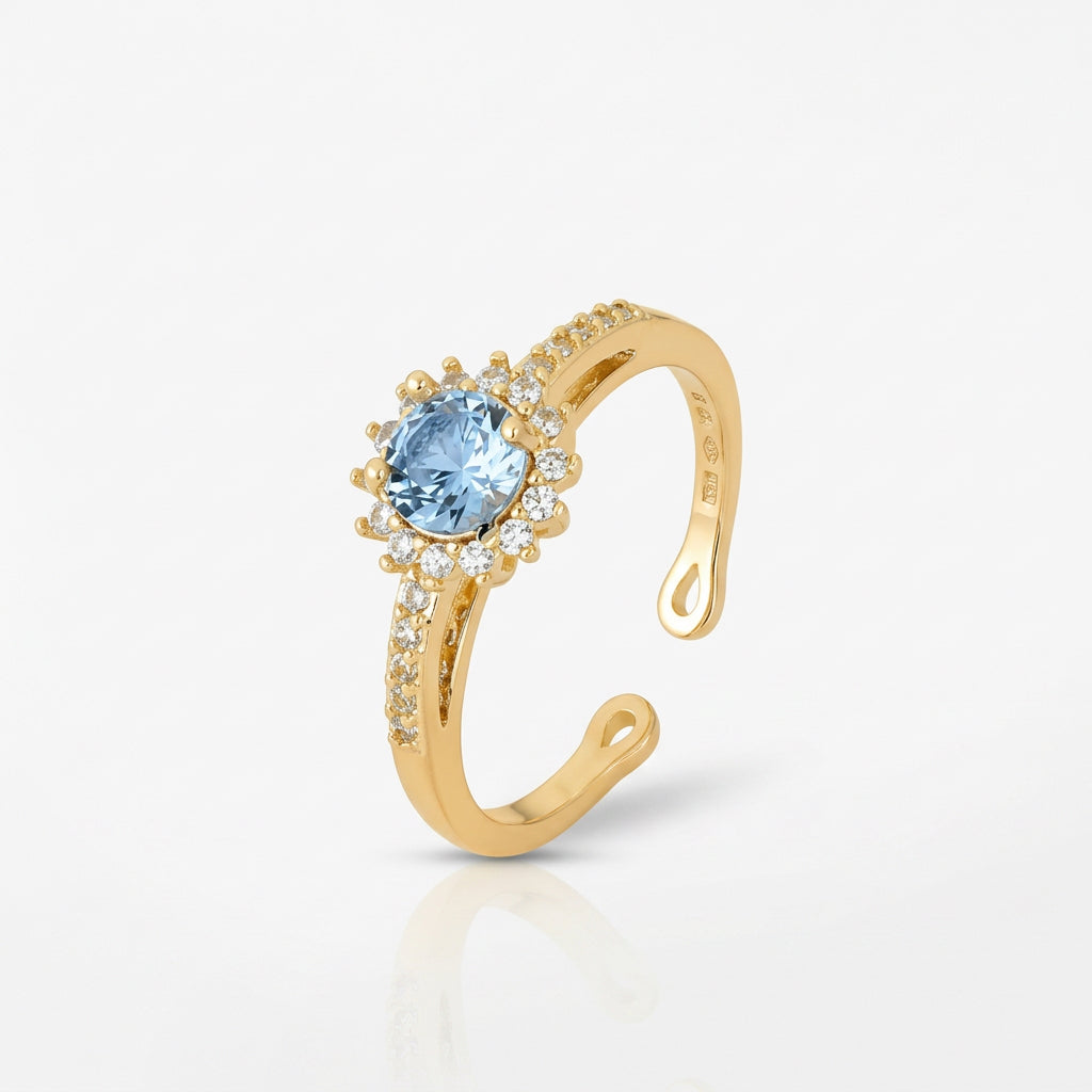 RING ADJUSTABLE LIGHT BLUE ZIRCON HALO