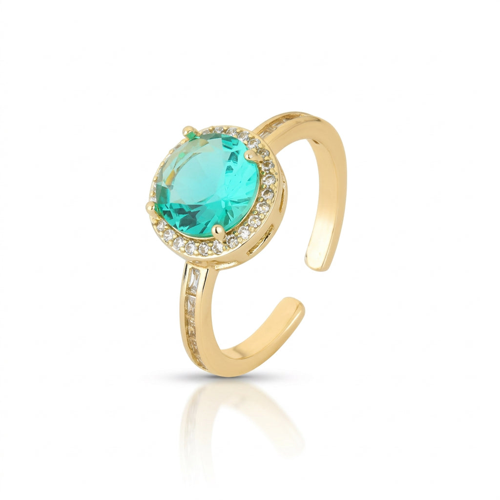 RING ADJUSTABLE TOURMALINE GREEN HALO