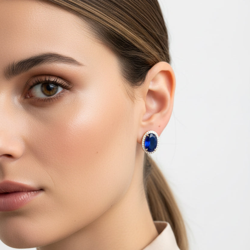 EARRINGS OVAL BLUE SAPPHIRE CRYSTAL