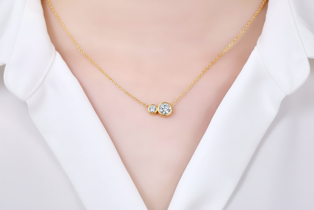 NECKLACE 2 ROUND PENDANT MOISSANITE+CZ