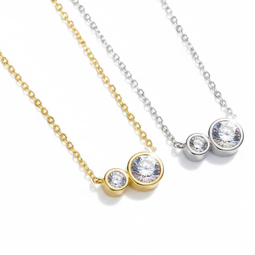 NECKLACE 2 ROUND PENDANT MOISSANITE+CZ