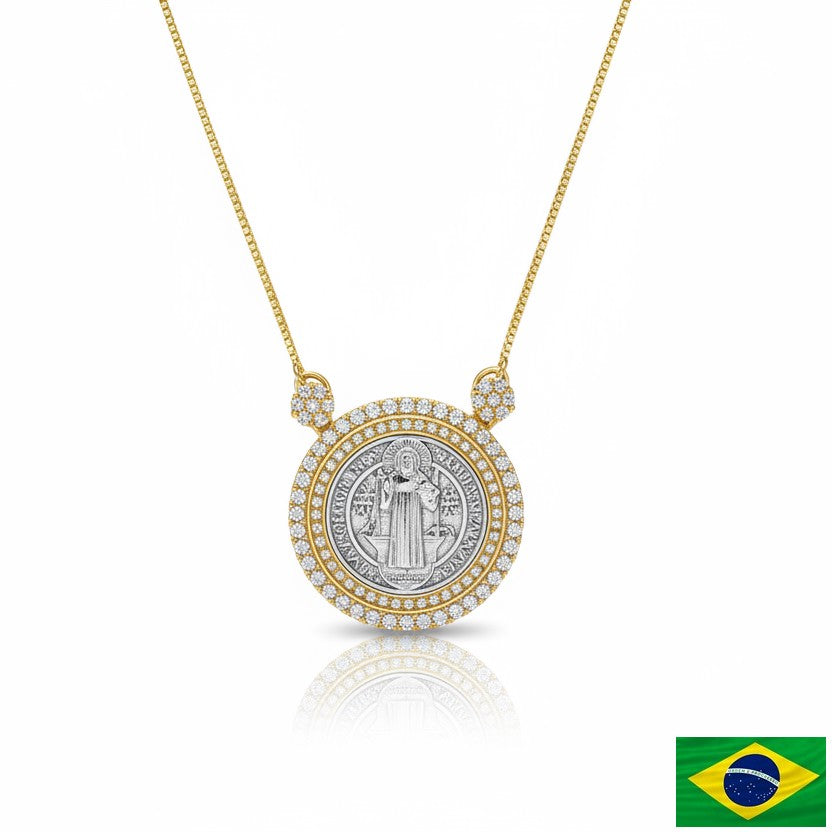 NECKLACE ST BENEDICT MEDAL DUO PLATED