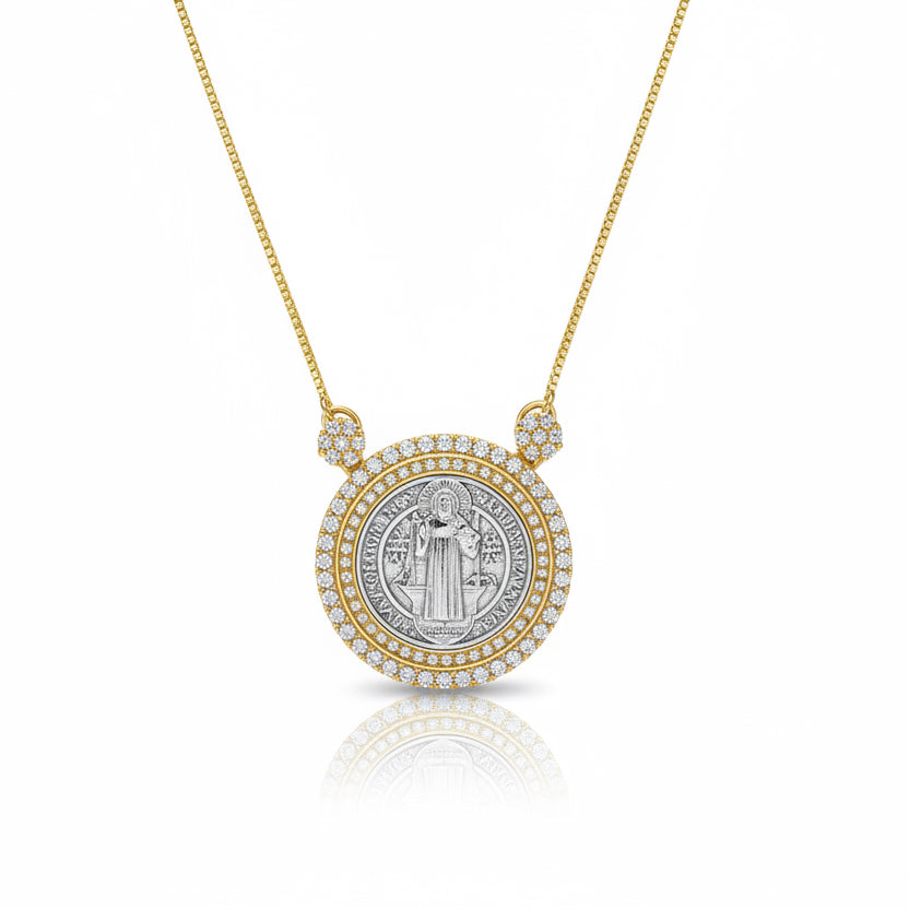 NECKLACE ST BENEDICT MEDAL DUO PLATED