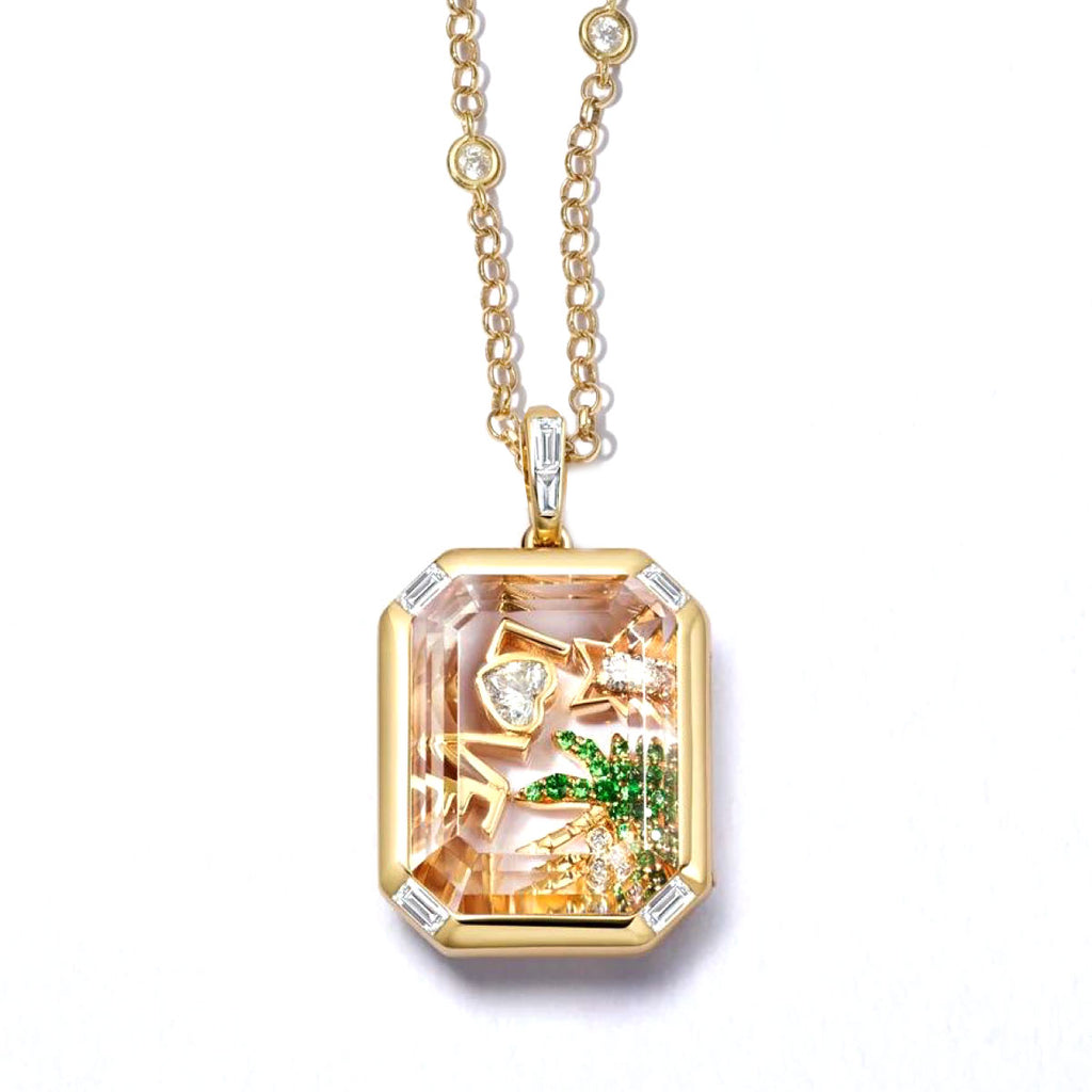 NECKLACE LOCKET RECTANGLE GLASS AND CRYSTALS