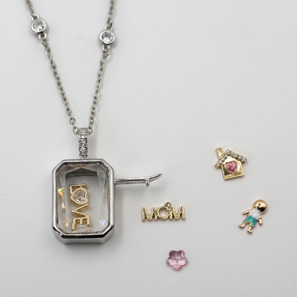 NECKLACE GLASS LOCKET RECTANGLE