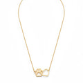 Gold necklace with a paw print and heart pendant on a white background
