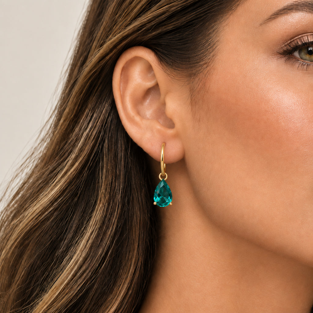 EARRING HOOPS TEARDROP GREEN