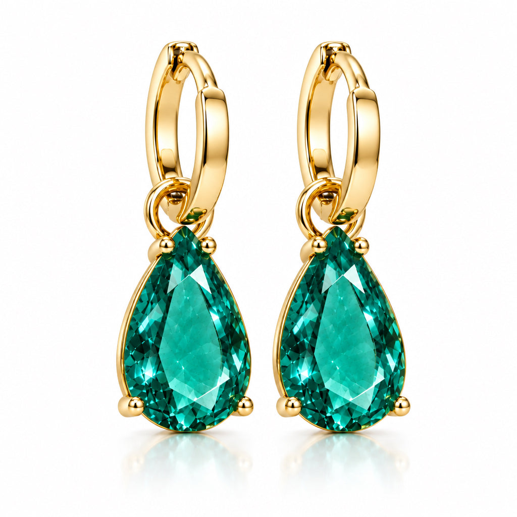 EARRING HOOPS TEARDROP GREEN