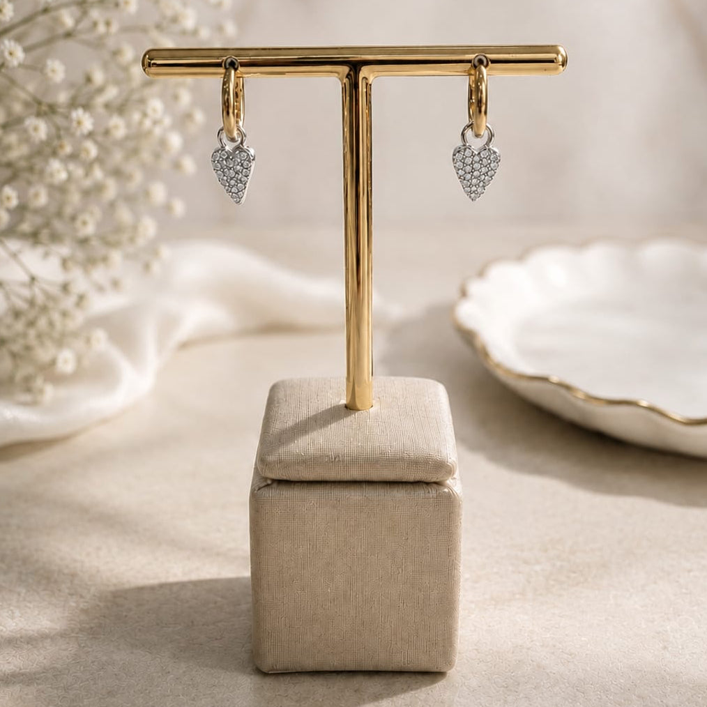 EARRING HOOPS HEART DUO PLATED GOLD/SILVER