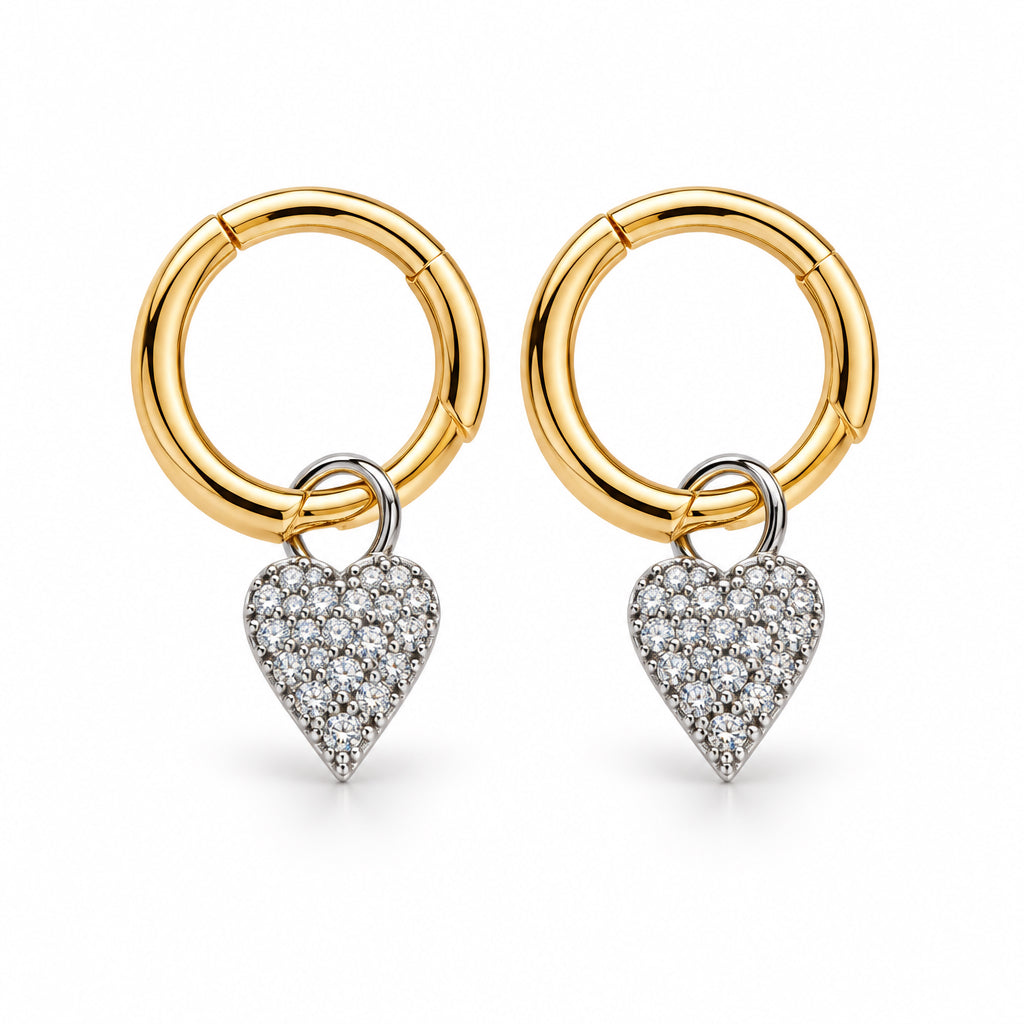 EARRING HOOPS HEART DUO PLATED GOLD/SILVER