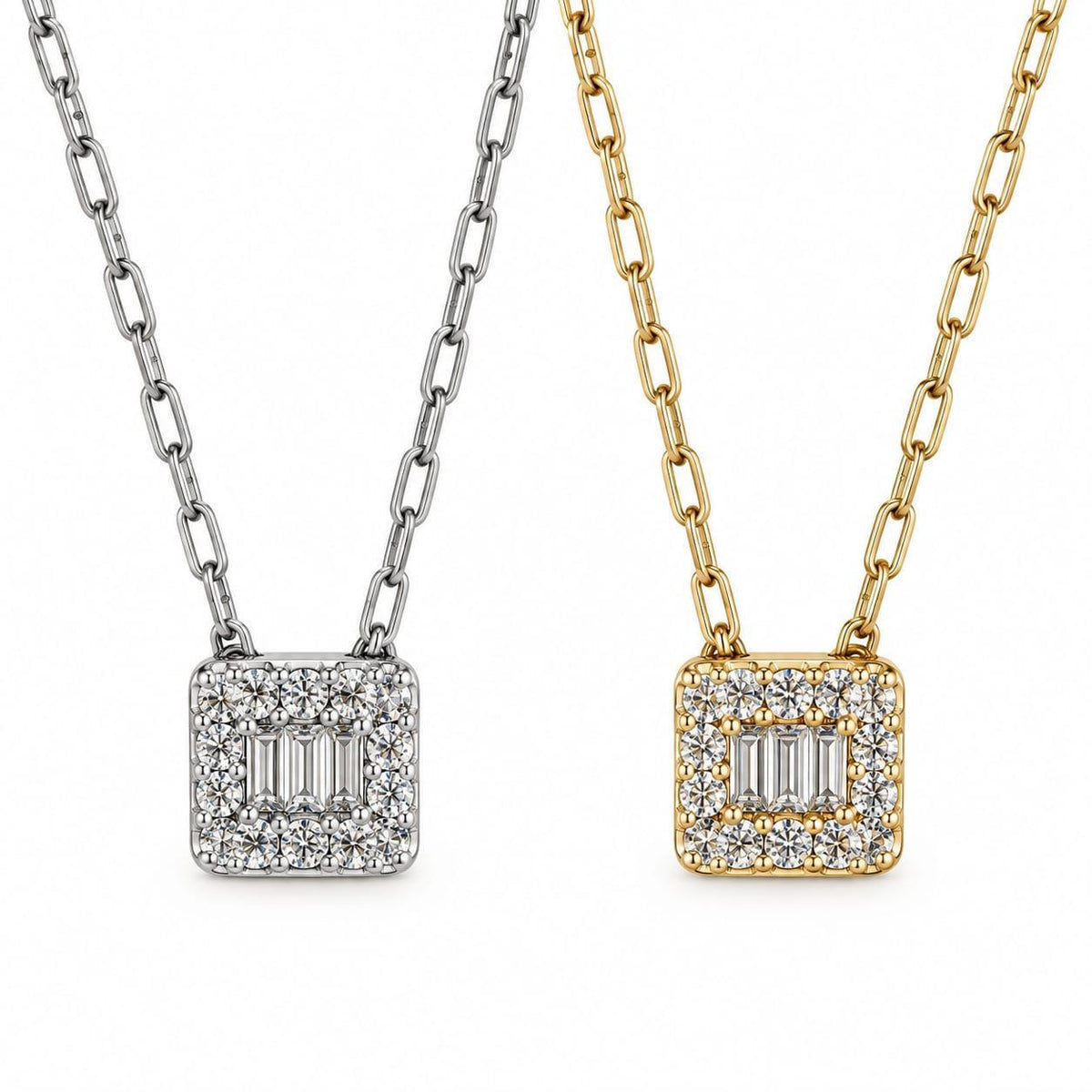 NECKLACE SQUARE PENDANT CRYSTALS