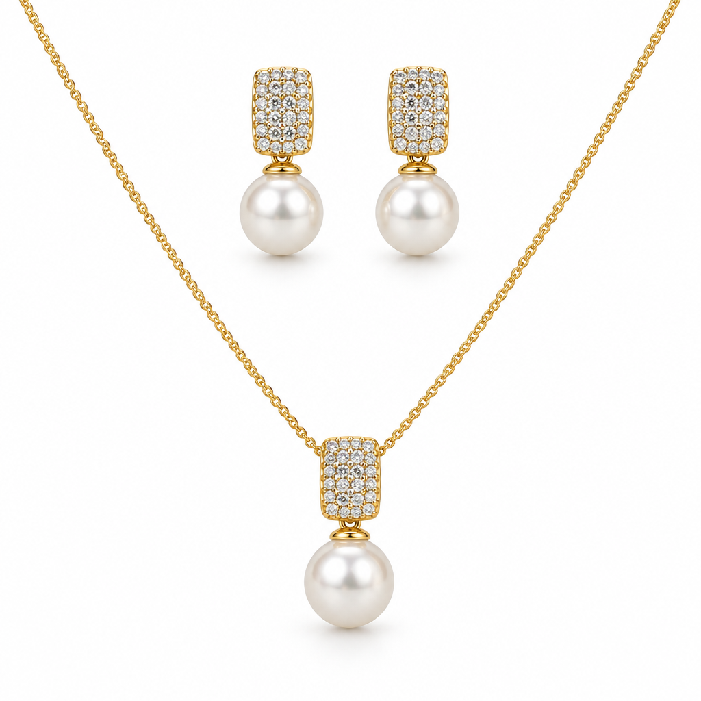EARRINGS + NECKLACE JEWELRY SET WITH PEARL