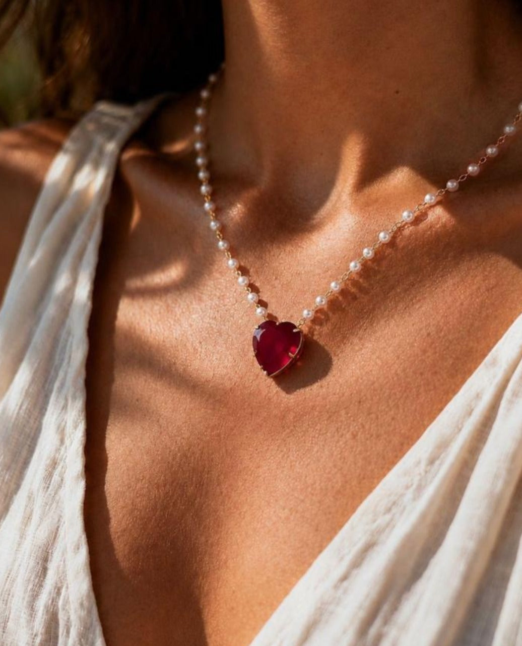 NECKLACE PEARLS FUSION CRYSTAL HEART