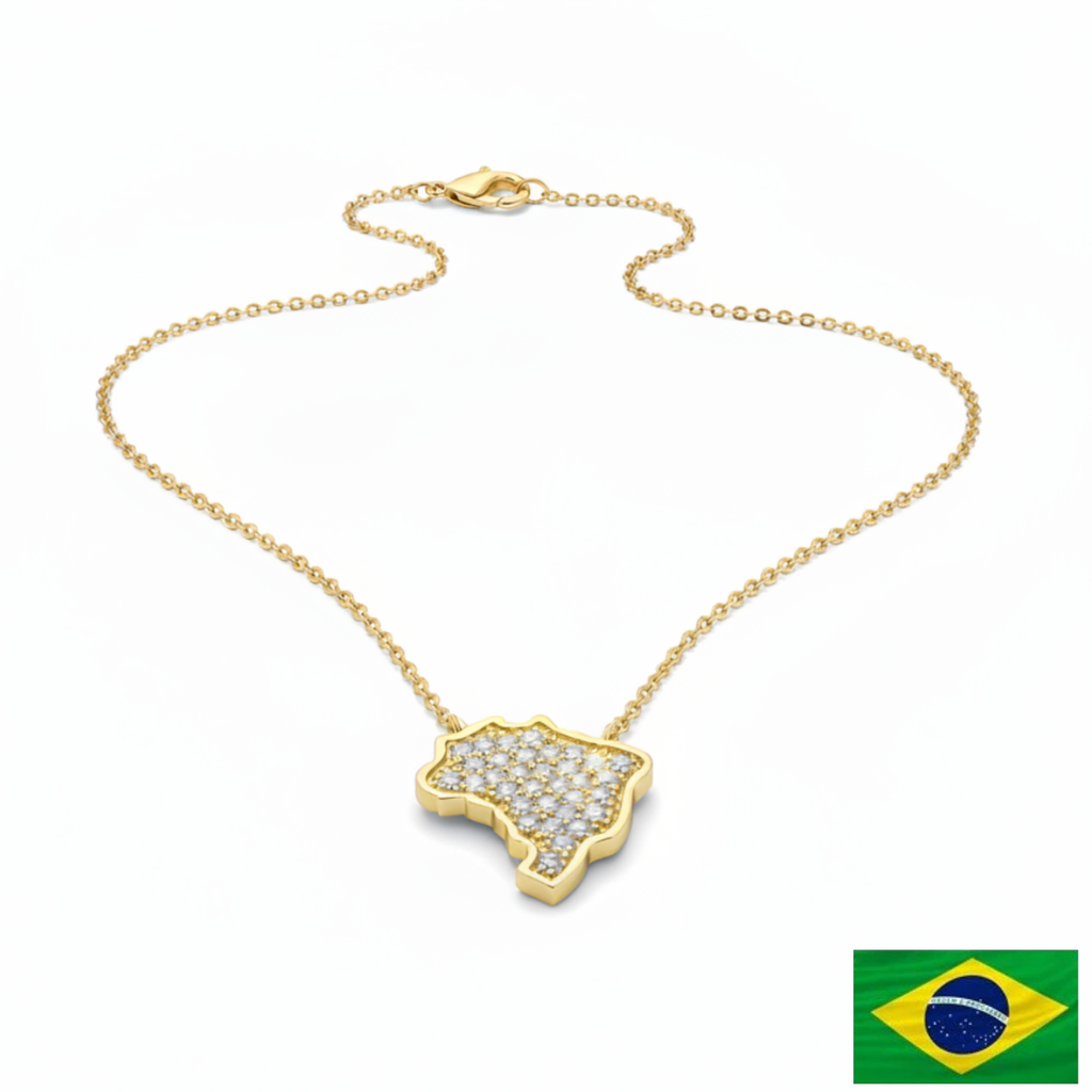 NECKLACE BRAZIL MAP PAVE CUBIC ZIRCONIA