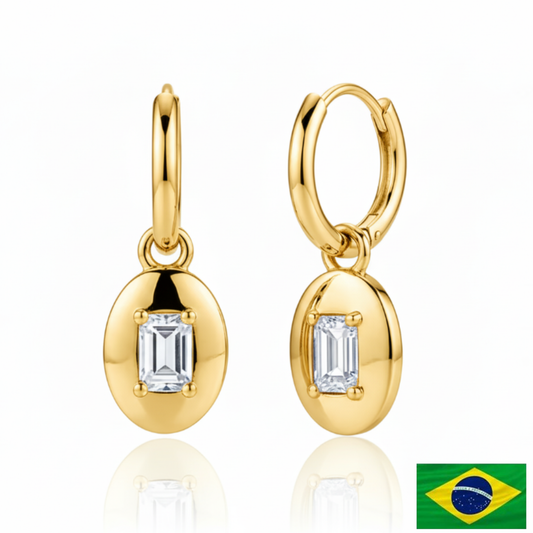 EARRING HOOPS WITH CUBIC ZIRCON ON MEDAL