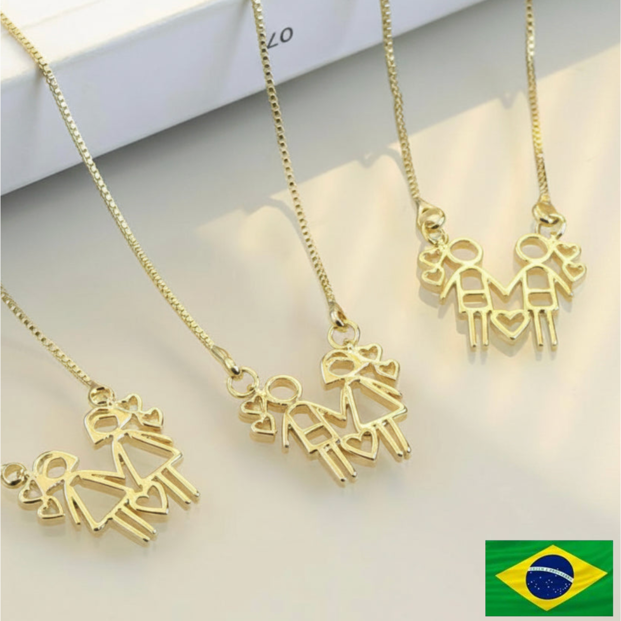 NECKLACE FAMILY LOVE 2 CHILDREN WITH HEARTS