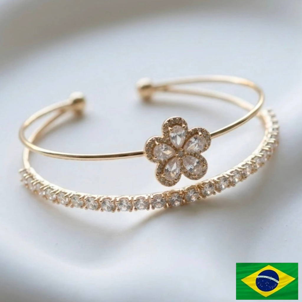 BRACELET DUO BANGLE FLOWER CUBIC ZIRCONIA