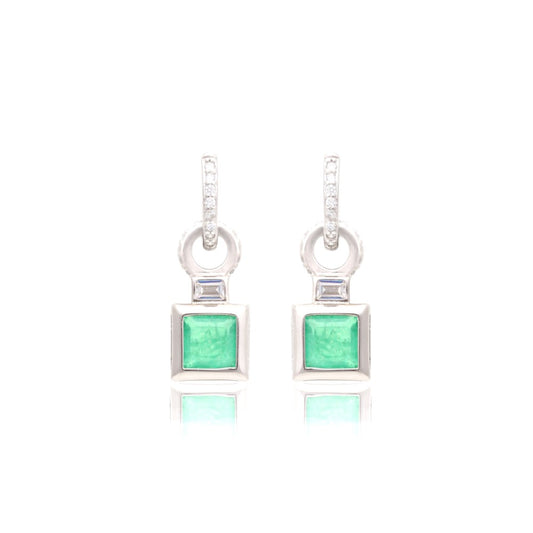 EARRING HOOP COLOMBIAN EMERALD W/ CUBIC ZIRCONIA