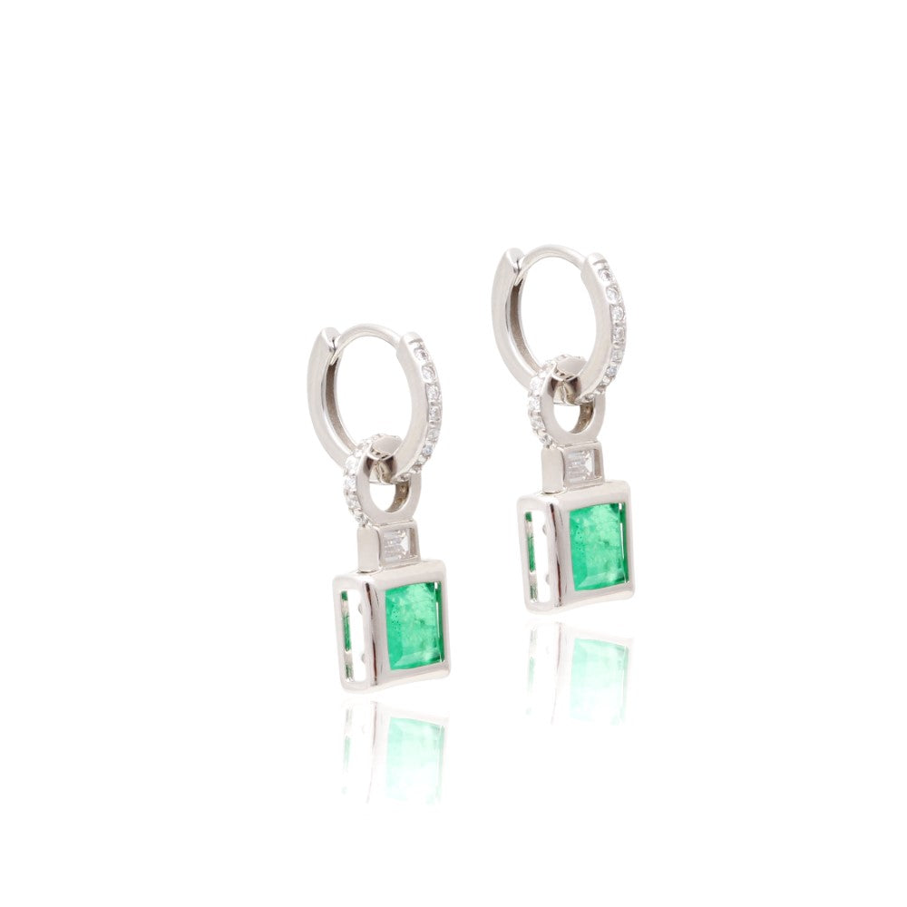 EARRING HOOP COLOMBIAN EMERALD W/ CUBIC ZIRCONIA