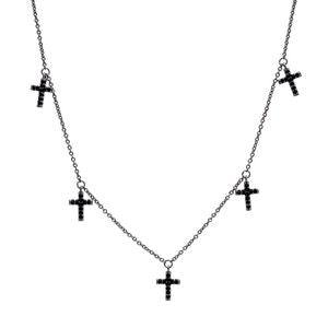 NECKLACE MINI CRUCIFIX BLACK ZIRCONIA