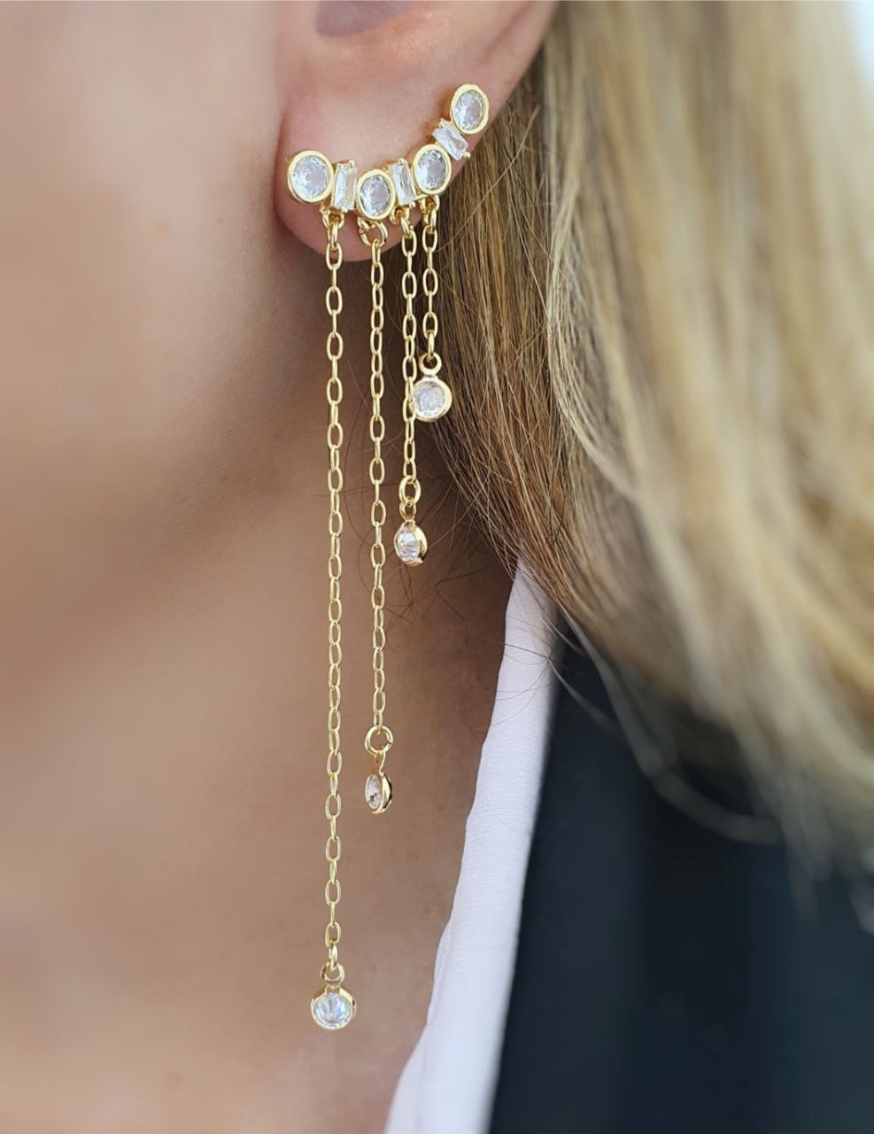 EARRING FRINGE CHAIN WITH CRYSTALS