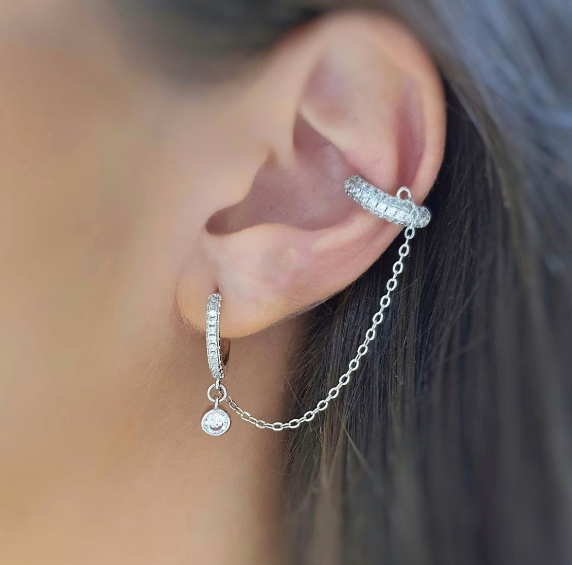 EARRING HOOP + EARCUFF WITH CRYSTALS (one piece)