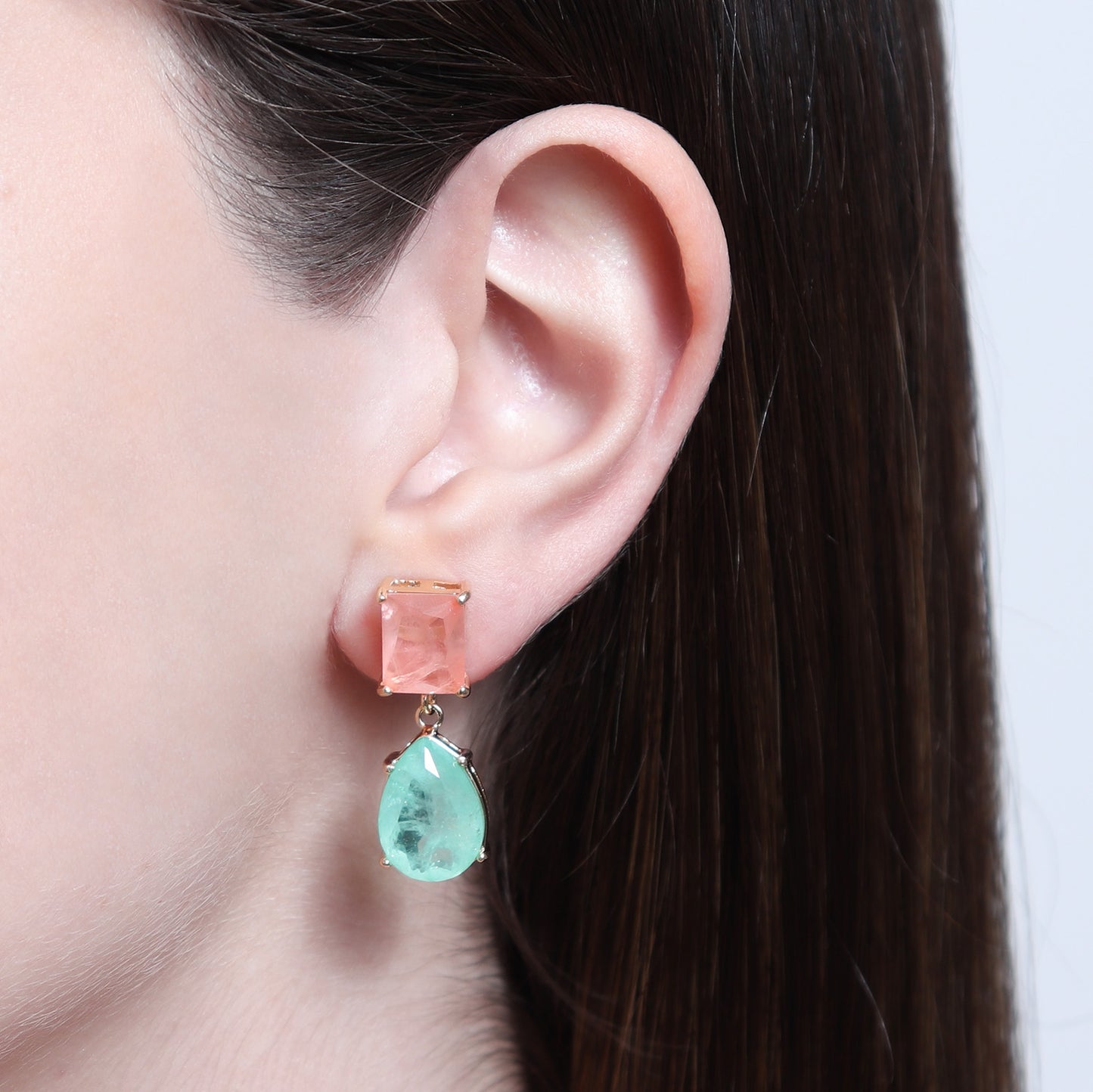 EARRING SQUARE + TEARDROP COLOR CRYSTAL