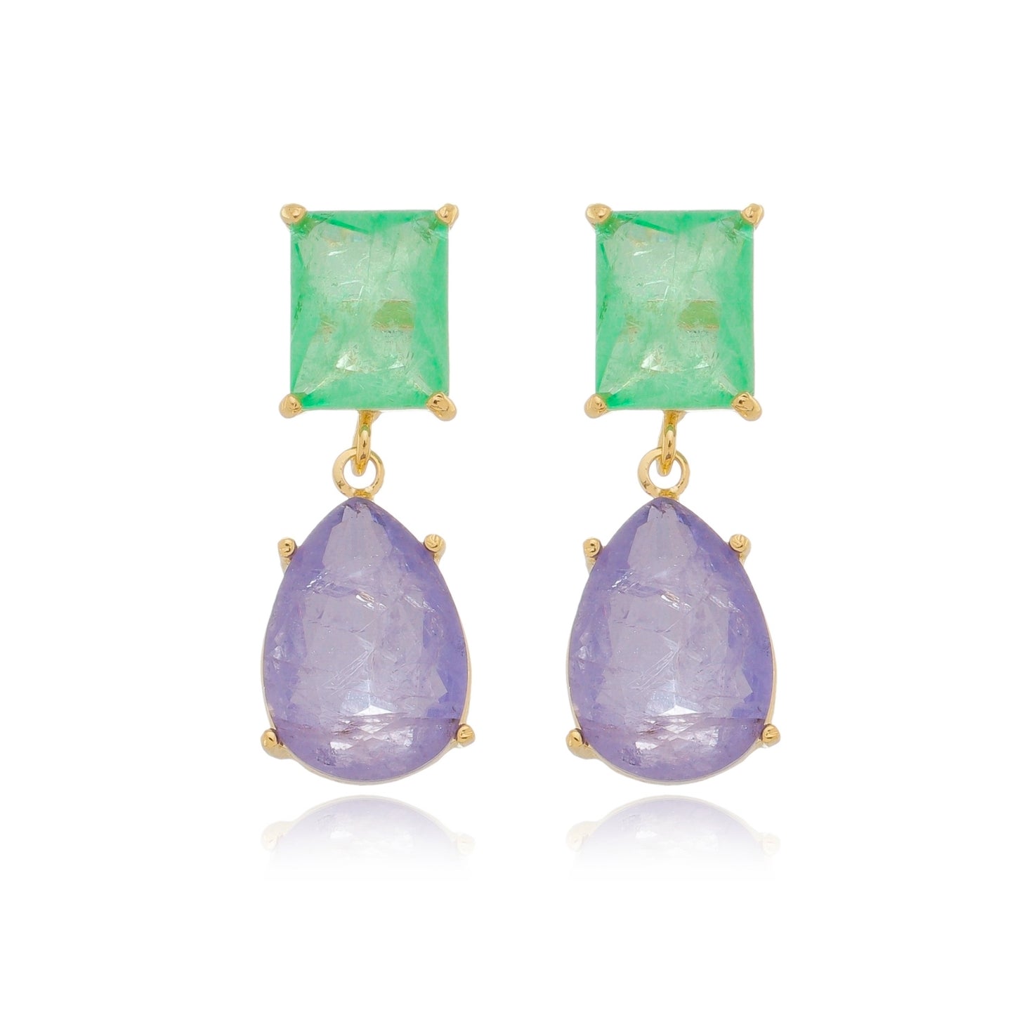 EARRING SQUARE + TEARDROP COLOR CRYSTAL