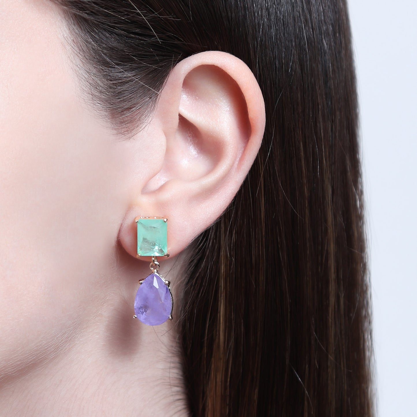 EARRING SQUARE + TEARDROP COLOR CRYSTAL