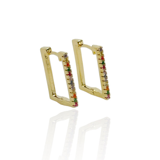 EARRING SQUARE HOOP COLOR CRYSTALS